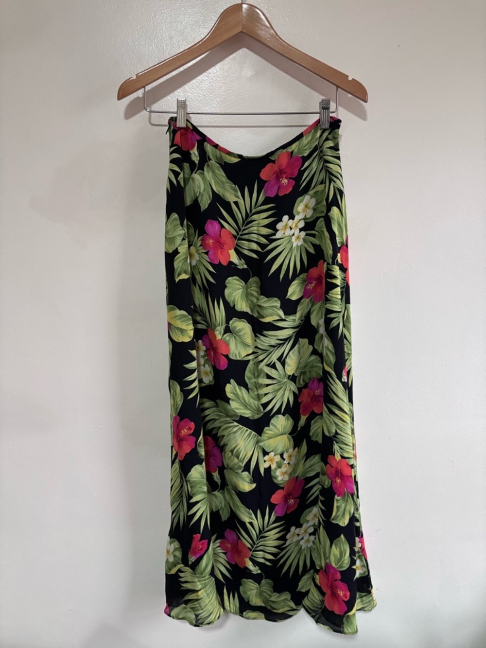 Lauren Ralph Lauren 100% Silk Tropical Floral Black Maxi Skirt size 6